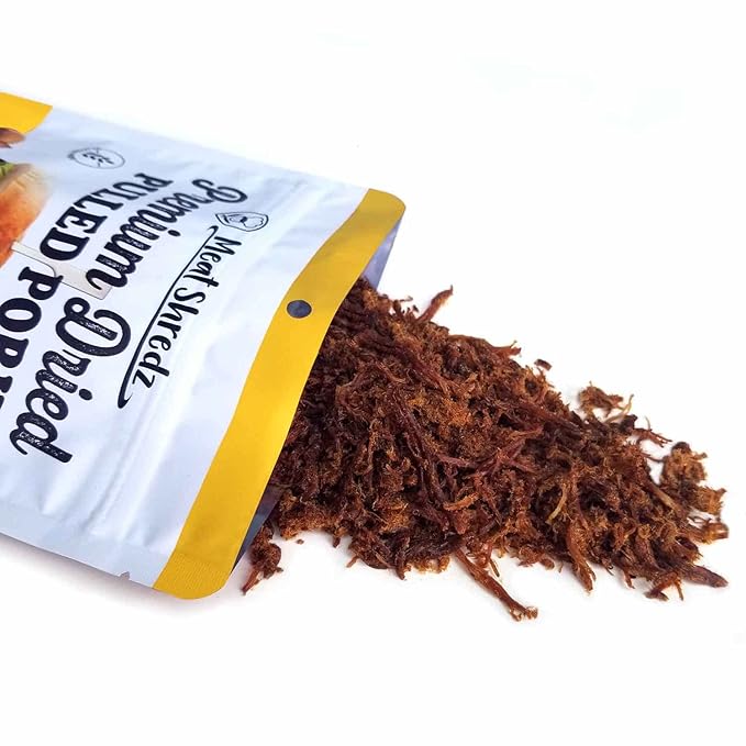 Meat Shredz - Premium Dried Pulled Pork (Carolina BBQ - Sweet Mustard, 1 Pack) | Gluten Free | High Protein & Low Sugar | Bacon Bits | Dehydrated Backpacking & Camping Food | Shredded, Dried Jerky Chew Snack