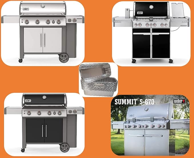 (18-Pack) Compatible for Weber Model 6498 & 6417 drip pan Liner Aluminum BBQ 11" L*5" W*2.5" D Drip Pans Grill Grease Trays Foil Pan Smoke Fire and Summit Grills
