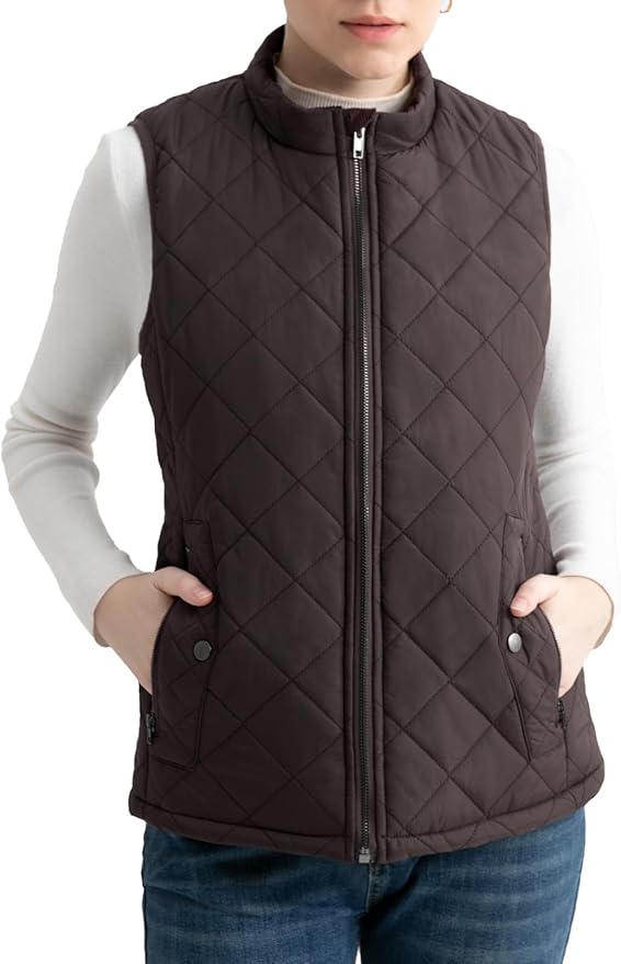 Women's Vest, Quilted Puffer Water-Resistant Zip With Pockets