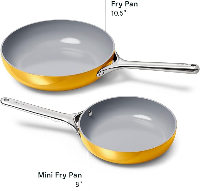 Caraway Fry Pan Duo - Nonstick Ceramic Frying Pan (8" & 10.5”) - Non Toxic, PTFE & PFOA Free - Oven Safe & Compatible with All Stovetops (Gas, Electric & Induction) - Marigold