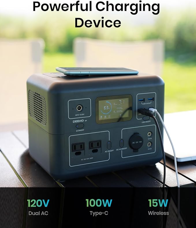 Portable Power Station, 268.8Wh LiFePO4 Battery, 300W Continuous, 600W Peak, AC Fast Charging, USB-C PD 100W, Ideal for Camping, Emergency Backup & Home Use (Solar Panel Optional) DEENO GT S600