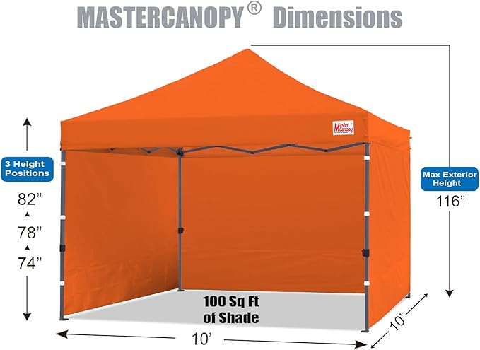 MASTERCANOPY Heavy Duty Pop-up Canopy Tent with Sidewalls (10x10,Orange)