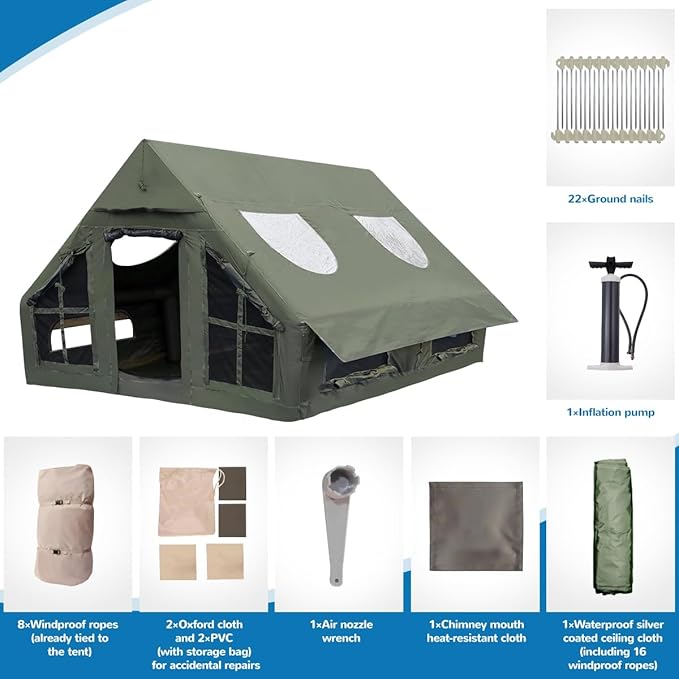 Inflatable Camping Tent with Pump, 4 Season Inflatable Tents for Camping, Inflatable House Tent Waterproof Easy Setup Glamping Tent