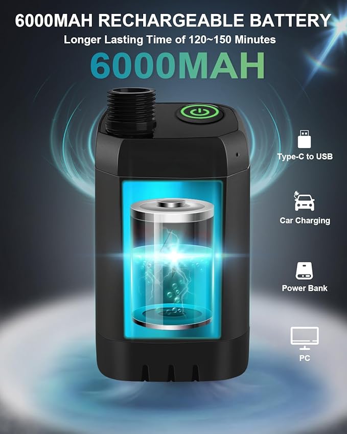 AUTOPkio Portable Camping Shower, Upgraded Outdoor Shower with 6000mAh Rechargeable Battery Pump & Digital Display for Hiking, Travel, Car, Pet Bath, Watering, Emergency