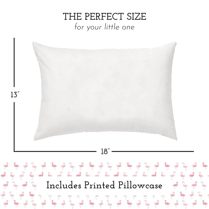 Little Sleepy Head Toddler Pillow with Pillowcase 13x18 - Kids Pillow for Sleeping - Better Neck Support Ergonomic Pillow and Toddler Pillowcase - Best Pillows for Kids (Flamingo Flock)