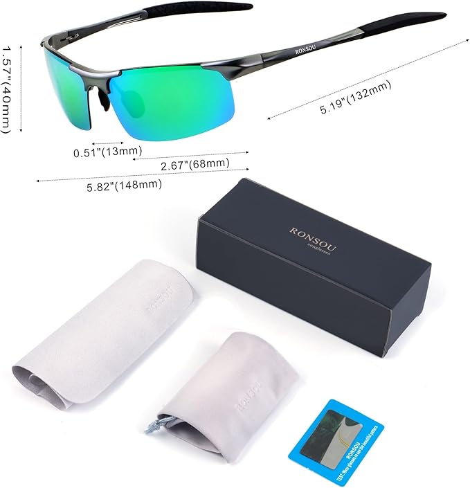 RONSOU Mens Sunglasses Polarized Sport UV Protection Ultralight Al Mg Sunglasses for Men Fishing Driving Golf