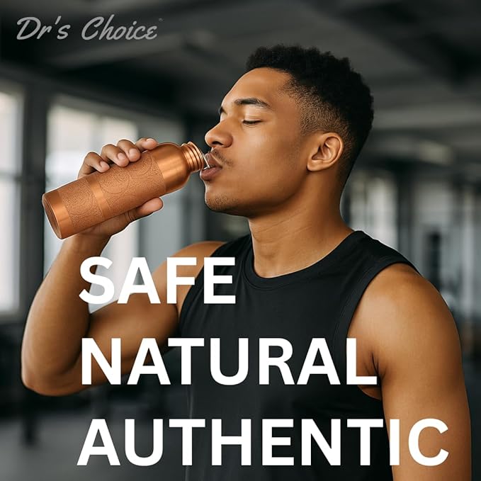 Dr's Choice; By Copperking Copper Water Bottle for Drinking 32 Oz | Ayurvedic-Inspired, Hammered Design, Eco-Friendly, Men and Women For Yoga & Fitness Use (Engrave)