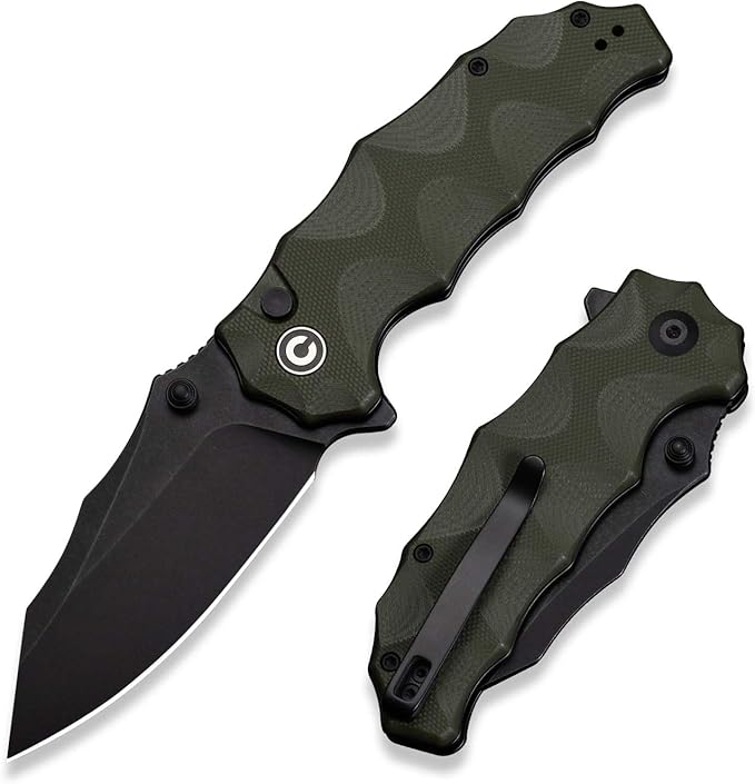 CIVIVI Natterjack Pocket Folding Knife, 3.19" 14C28N Blade G10 Handle with Reversible Clip, Thumb Stud & Flipper Opener Knife for Camping Hiking EDC C24028-1 (OD Green)
