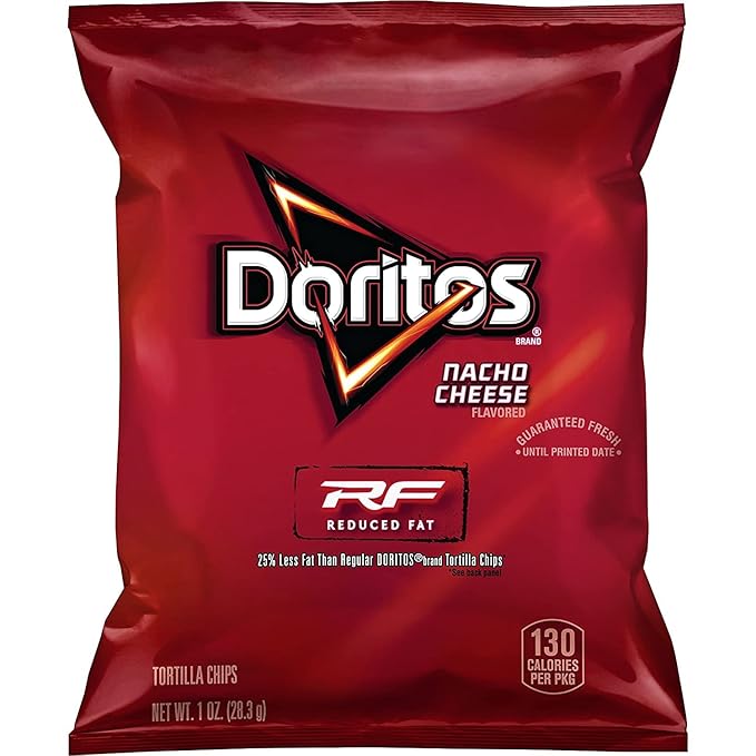 Doritos Flavored Tortilla Chips, Reduced Fat Nacho Cheese, 1 Ounce (Pack of 72)
