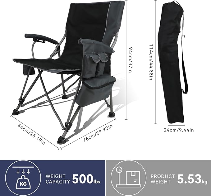 Heated Camping Chairs Adults Folding: Oversized Foldable Outdoor Chair for Outsides with Cup Holder – Heavy Duty Heating Portable Chair Sports Fishing Soccer Lawn Camping Furniture (Grey, Oversized)