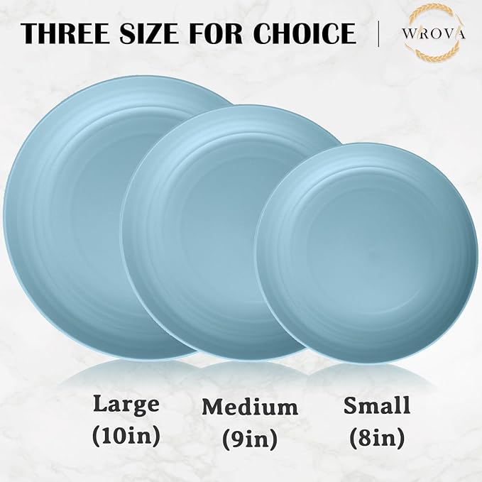 Wheat Straw Plates - 10 Inch Unbreakable Deep Dinner Plate Set of 8 - Dishwasher & Microwave Safe Plastic Plates Reusable - Lightweight Plate for Kitchen,Outdoor, RV. (Light Blue)