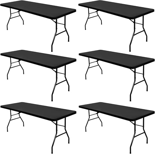 6 Pack Picnic Table Cover Elastic Fitted Tablecloths for 8 Foot Rectangle Tables Waterproof Stretch Washable Patio Folding Outdoor Spandex Table Cloth for Camping Banquet and Parties (Grey,30" x 96")