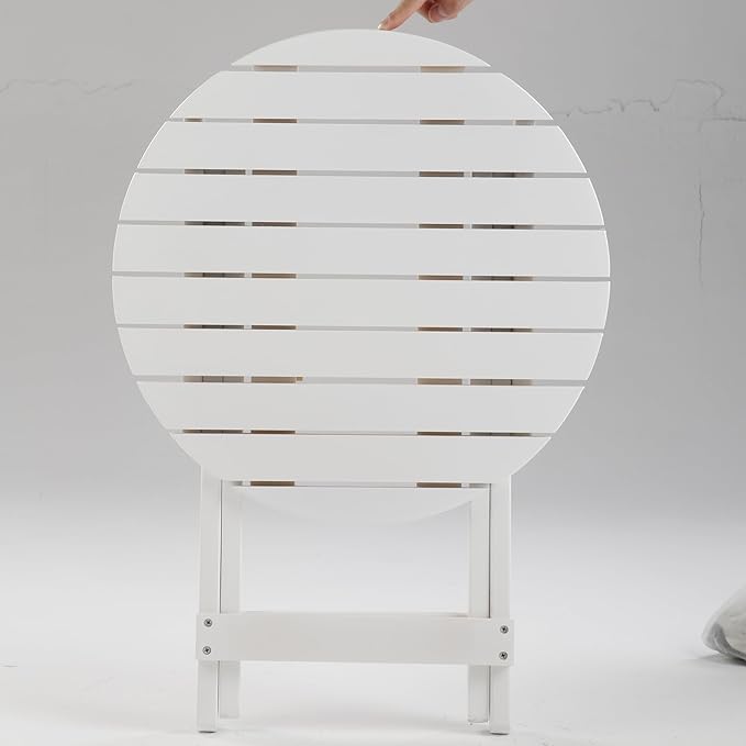 Outdoor Small Round Folding Side Table, Foldable Wooden End Tables for Indoor, Porch, Patio, Camping as Coffee Table or Plant Stand, White 