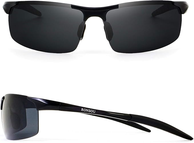 RONSOU Mens Sunglasses Polarized Sport UV Protection Ultralight Al Mg Sunglasses for Men Fishing Driving Golf