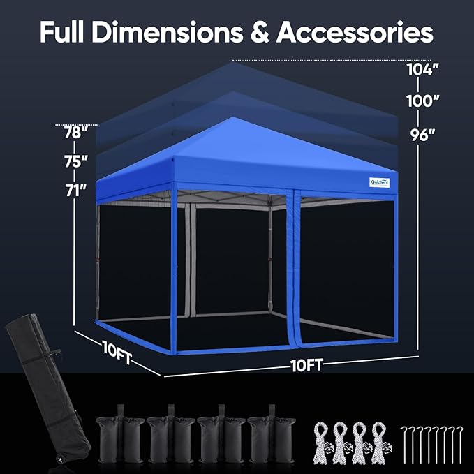 Quictent 8'x8’ Pop up Screened Canopy Tent with Mosquito Netting, Portable Easy up Outdoor Screen House Shelter for Patio, Camping and Picnic, Includes Wheeled Carry Bag (Royal Blue)