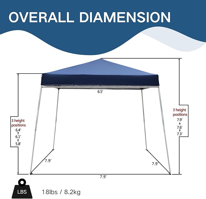 Outvita Canopy 7.8x7.8' Pop Up Commercial Instant Gazebo Tent, Waterproof & UV Protection Canopy Tent with Slant Legs for Party Wedding Birthday BBQ Events