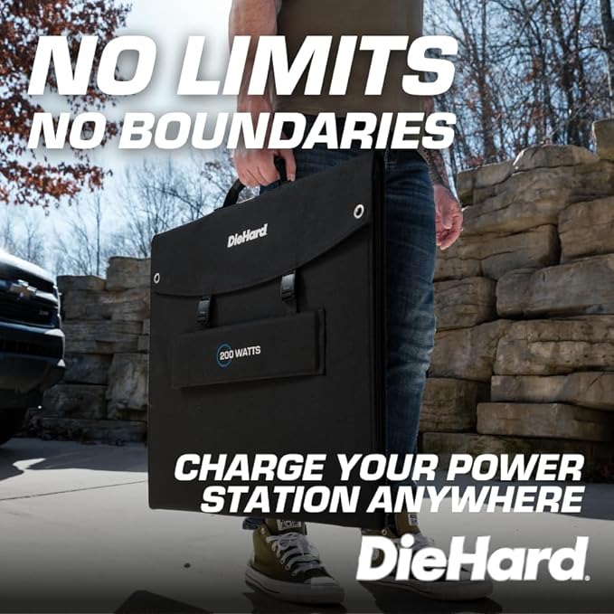 DieHard Portable Power Station 1000-Watt (2000-Watt Peak) - Quiet, Lightweight Solution for Home Backup, Weather Emergencies, Outdoor Recreation, Jobsite (200-Watt Solar Panel)