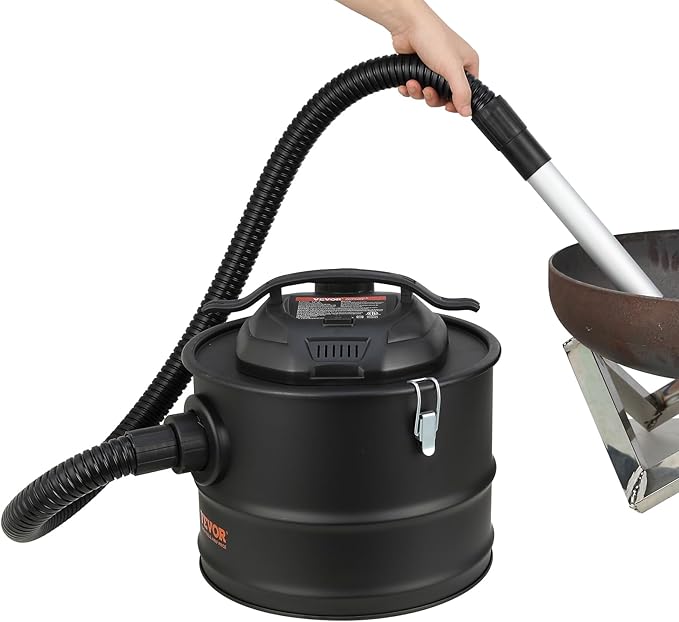 VEVOR Ash Vacuum Cleaner 4 Gallon with 1200W Strong Suction Ash Vac Collector with Wheels and 47.2-in Flexible Hose for Grills Fireplaces Pizza Ovens Log Burner Pellet Stoves Wood Stove