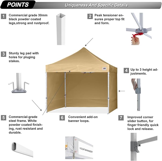 ABCCANOPY Easy Pop Up Canopy Tent with Sidewalls 8x8 Commercial -Series, Beige
