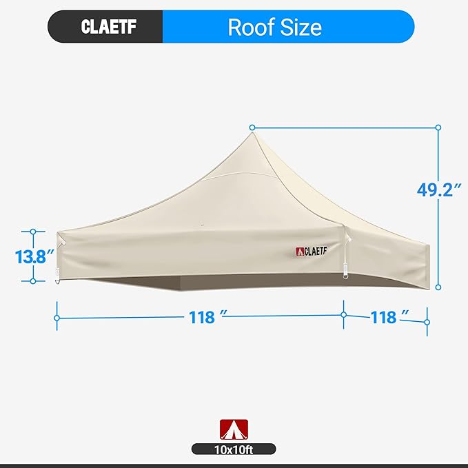10x10 Pop Up Canopy Tent Replacement Top Cover,Canopy Tent Top for Pop Up Tent with Drainage Holes,Outdoor Tent Top Cover for Garden, Patio, Pavilion, Sun Shade.(Top Only)(Khaki 10x10