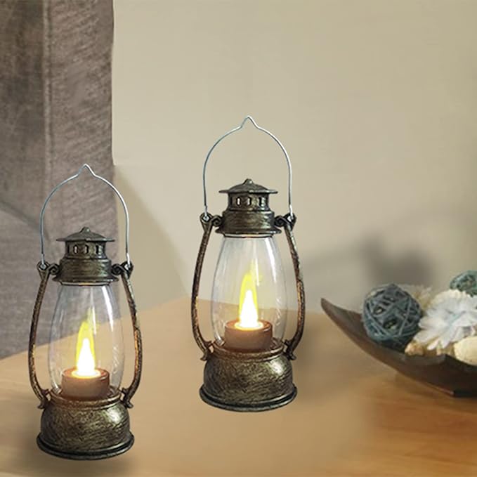 Mini Lanterns 12-Pcs LED Small Lanterns Decorative Indoor Outdoor Hanging Lantern Decorative Candle Lanterns Farmhouse Decor for Weddings Western Camping Party Halloween Christmas Decorations