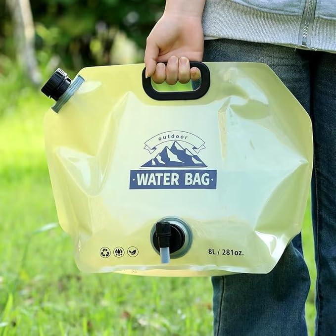Collapsible 8L Water Storage Bag, BPA-Free Portable Folding Water Jug with Adjustable Faucet, Leakproof Emergency Water Bag for Camping, Hiking, Riding, Outdoor Sport 1Beige