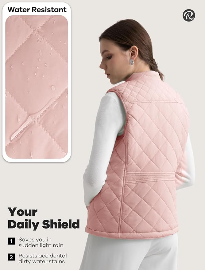 Women's Vest, Quilted Puffer Water-Resistant Zip With Pockets