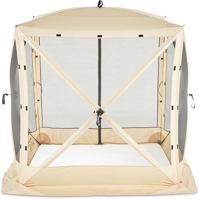 CLAM Traveler Pop-Up Screen Tent – 6x6 ft Portable Camping Gazebo Canopy, Tan – Instant Setup, Bug & Weather Protection, Lightweight Shelter for 4 People – Outdoor Events, Picnics, and Hiking