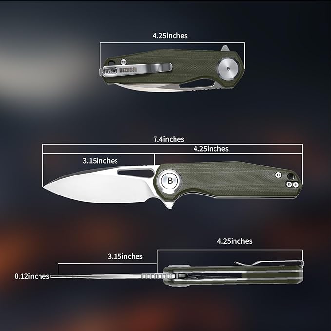 Pocket Folding Knife,3.15" D2 Steel Blade,Green G10 Handle,Push Button Lever Lock,Pocket Knife with Pocket Clip for Outdoor,Survival,EDC