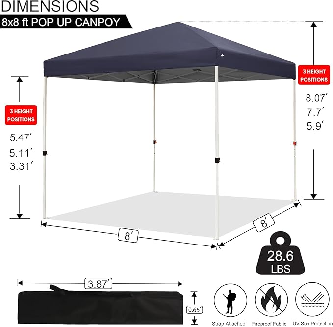 Northroad 8X8 FT Pop Up Canopy, Outdoor Instant Canopy Tent Slant Legs with Carrying Bag, Portable Gazebo Shelter for Wedding Party,Commercial Event,Patio,Garden,Beach -Dark Grey