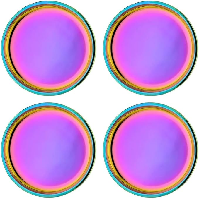 Ahimsa Stainless Steel Plates for Kids - 9" Round Rainbow Toddler Plates, Non Toxic Plate, BPA Free & Dishwasher Safe (Set of 4)