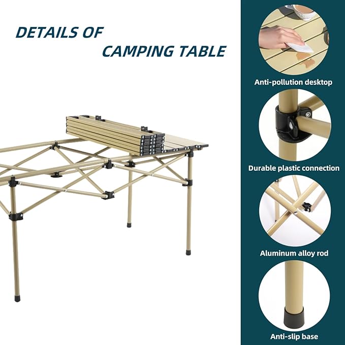 Folding Camping Table, Portable Beach Table,with Portable Bag,Suitable for Indoor, Outdoor, Camping, Backyard, Party, Patio, The Yellow Camping Table at The Beach