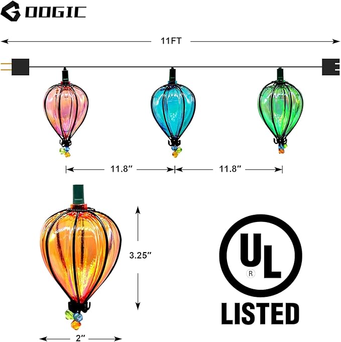 11FT Multicolor String Lights with 10 Bulbs, Colored Backyard Patio Lights String Lights, Hanging Indoor/Outdoor UL Listed for Bistro Wedding Party Bedroom Decor, 2PCS