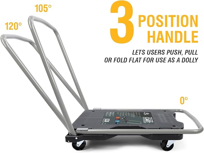 Olympia Tools Fully Folded Resin Push Cart Dolly - 330 Lb. Loading Capacity Foldable Moving Platform Cart Hand Truck - Black Collapsible Heavy Duty Folding & Rolling Flatbed Cart with 4 Swivel Wheels
