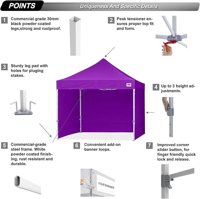 ABCCANOPY Easy Pop Up Canopy Tent with Sidewalls 10x10 Commercial -Series, Purple
