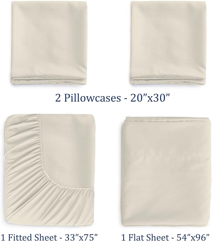 Cot Sheets 30" x 75" - 4 PCs Cot Sheet Set - 600TC 100% Cotton Sheet Set - Cot Size Fitted Sheets Perfect for Narrow Twin/Camp Bunk/Rvs Bunk/Guest Beds/Trifold Mattress, 4-8" Deep Pocket - Ivory