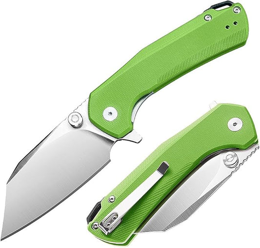 ioko Folding Pocket Knife, 3.5-Inch D2 Steel Blade, G10 Handle, EDC Camping Survival Knife with Clip (Green)