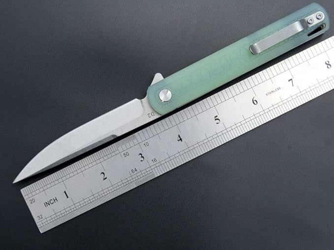 Eafengrow EF16 Folding Knife Flipper Ball Bearing Point D2 Blade G10 Handle with Pocket Clip Everday Carry Pocket Knife Liner Lock Camping Tactical Outdoor Multitool (Jade)