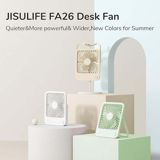 JISULIFE Desk Fan Battery Rechargeable, 4500mAh 180°Foldable Portable Personal Fan, 4 Speeds Adjustable Long Battery-life for Home Office Travel Outdoor Gifts for Women Men-Green