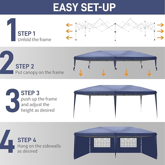 Outvita 10x20ft Pop Up Canopy Tent, Outdoor Instant Shelter Folding Canopy with 4 Side Walls and Carry Bag for Commercial Events, Party, Backyard BBQ, Camping Blue