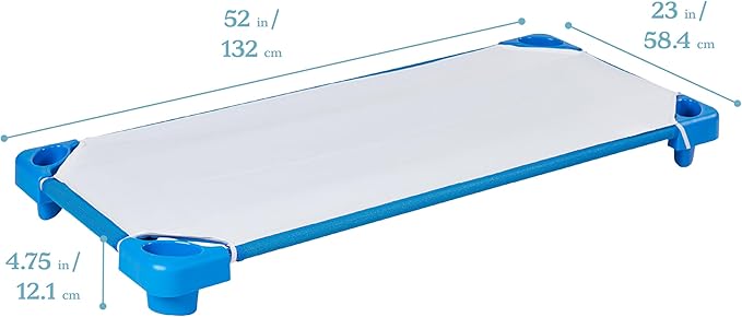 ECR4Kids Stackable Kiddie Cot with Sheet, Standard Size, Classroom Furniture, Blue, 6-Pack