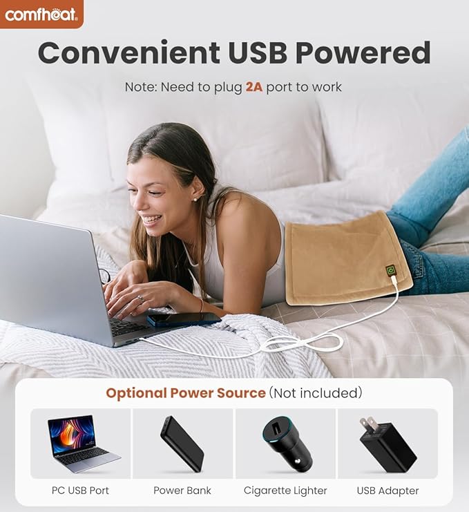 USB Heating Pad, 5V Heated Travel Pads, 3 Heat Settings & Auto Shut Off, Hot Therapy for Pain Relief Abdomen Cramps (16"x 12") (Non-Chargeable) Khaki