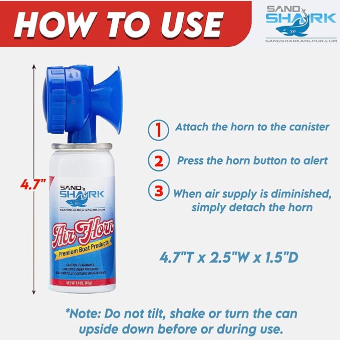 SandShark Premium Air Horn Handheld Canister-Very Loud Airhorn, Coast Guard Approved Boat Horn, Boat Horn Marine, Air Horns For Safety, Camping Air Horns, Air Horn for Dogs, Bear Horn (2 pk-1.4 oz)