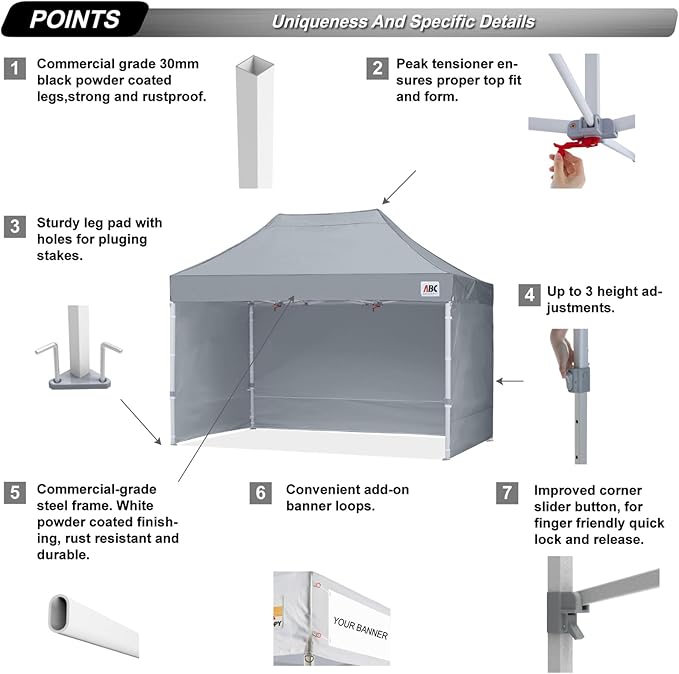 ABCCANOPY Easy Pop Up Canopy Tent with Sidewalls 10x15 Commercial -Series, Gray