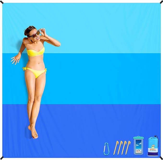 BYDOLL Beach Blanket Waterproof Sandproof 78''ร110'' Suits1-7 Adults Compact Lightweight Oversized Sand-Free Blanket Large Picnic Mat for Beach Travel Camping Hiking