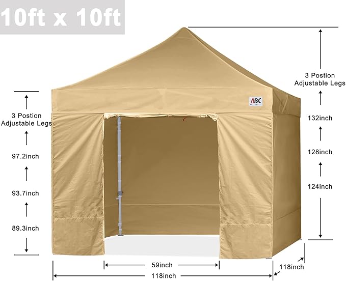 ABCCANOPY Easy Pop Up Canopy Tent with Sidewalls 10x10 Commercial -Series, Beige