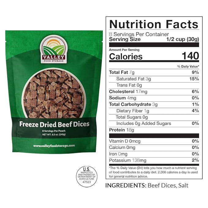 68 Serving Freeze Dried Beef & Rice Bucket | Premium Emergency Food Supply, Contains 924 g Protein | Non-GMO Survival Food 25 Year Shelf Life | Prepared Foods Survival Kits from Valley Food Storage