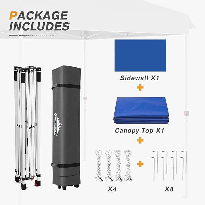 EAGLE PEAK Pop Up Canopy Tent with 1 Sidewall, Easy Setup Event Tent, Outdoor Sun Shade, Wheeled Carry Bag, Stakes and Guy Ropes, Instant Canopy 8x8, Blue