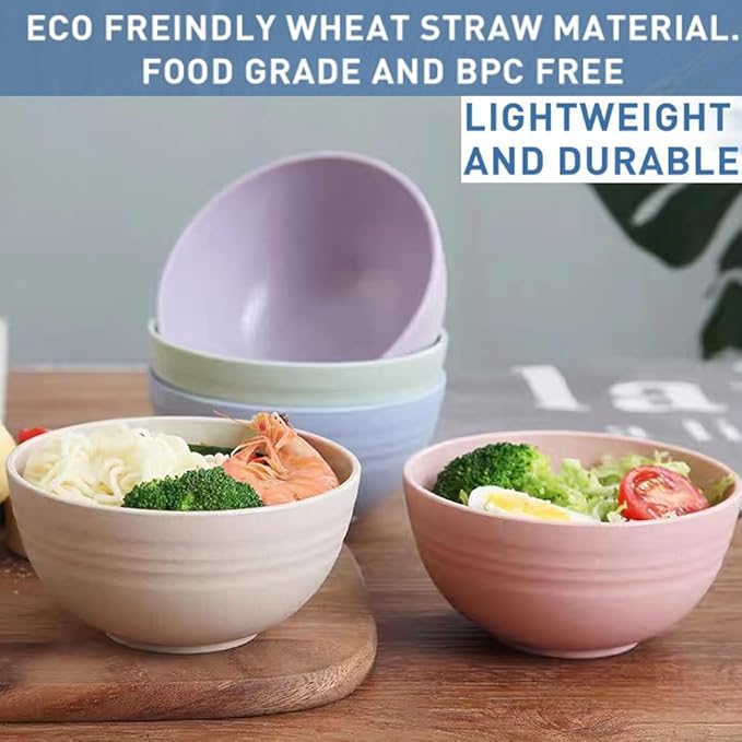 Lchkrep Unbreakable Cereal Bowls 24 oz, Reusable Wheat Straw Bowl Pack of 4 - Dishwasher and Microwave Safe, BPA-Free for Snacks, Dining, Camping, RV, Dorm