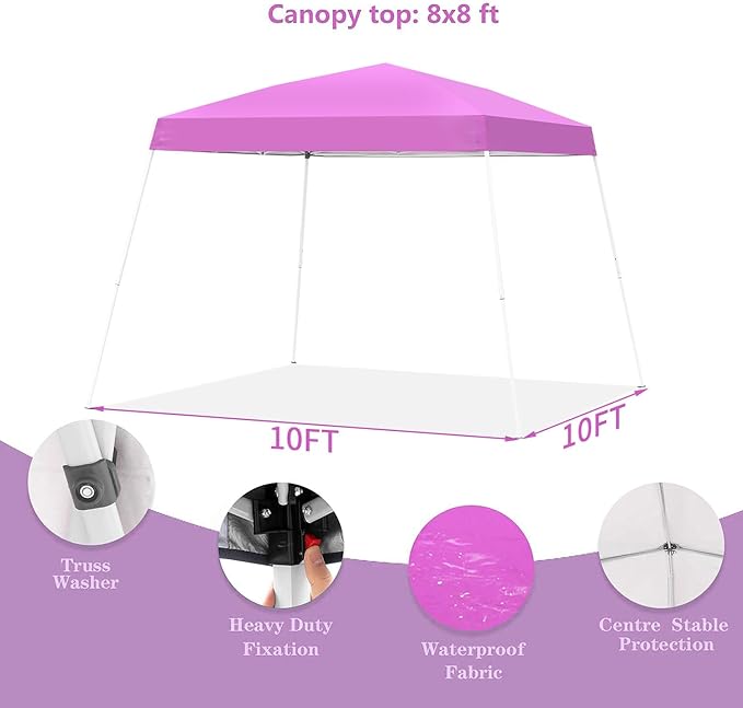 GDY Outdoor 8x10 Ft Pop Up Canopy Tent,Portable Instant Folding Shelter Gazebos, Patio Canopy with Carrying Bag, Pink.